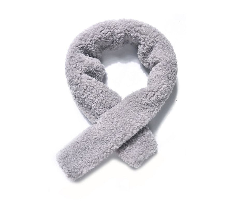 Grey teddy faux fur collar scarf